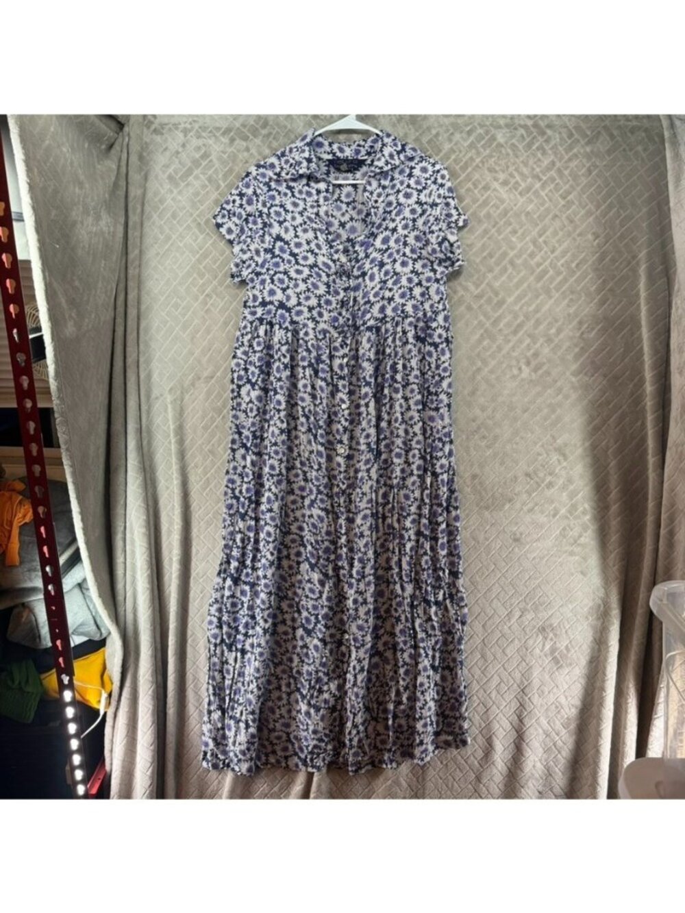Natural Expressions Dress Womens M Purple Floral Long Midi Short Sleeve Teacher